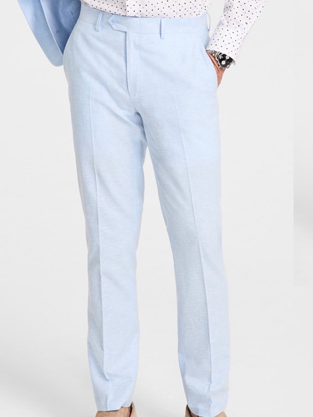 Bar III Slim Fit Light Blue Linen-Cotton Pants